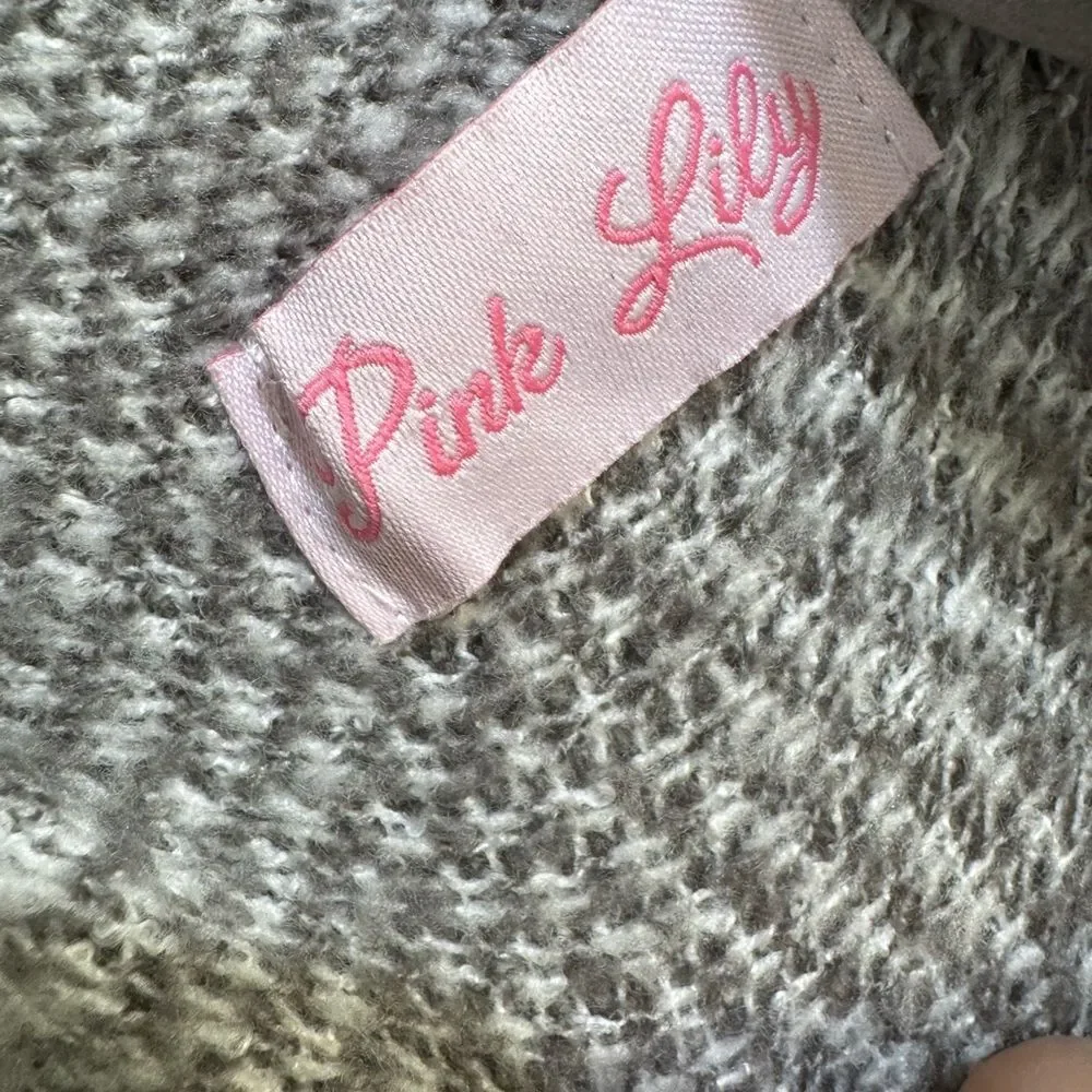 Pink Lily Gray Plaid Open Front Waterfall Cardigan – Size Medium - Picture 3 of 4